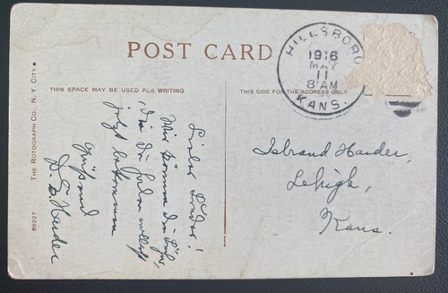 1916 Hillsboro KS USA Picture Postcard Cover Tabor College - Picture 2 of 2