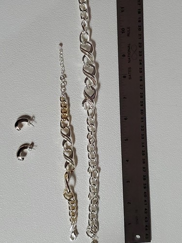 VTG SAQ Necklace Bracelet & Earrings Set Silver tone Rhinestone Fashion Jewelry - Picture 10 of 18