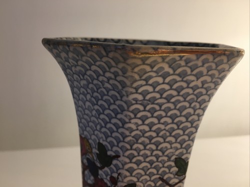 BURGESS & LEIGH - BURLEIGH WARE - CHINESE BIRD VASE Blue & White 14cm Tall - Picture 11 of 11