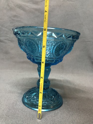 Vintage Diamond Point Ocean Blue Indiana Glass Candy Compote Pedestal Dish 6” - Picture 5 of 6