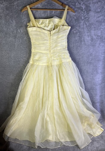 Vintage Emma Domb 50s Prom Party Dress Yellow Tulle Straps Added Small - Picture 2 of 14