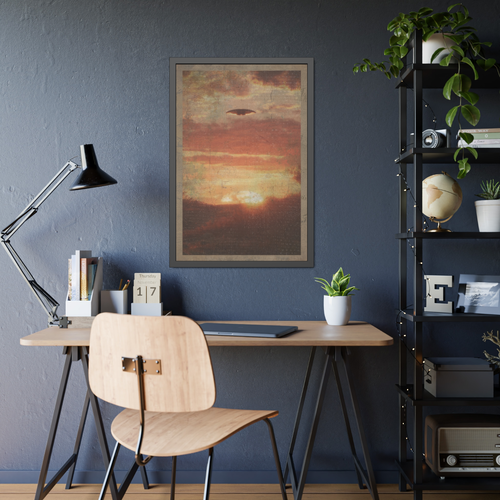 Vintage UFO ALIEN SUNSET Wall Art, Celestial Sun Poster, UAP Cryptid Star Decor - Picture 12 of 18