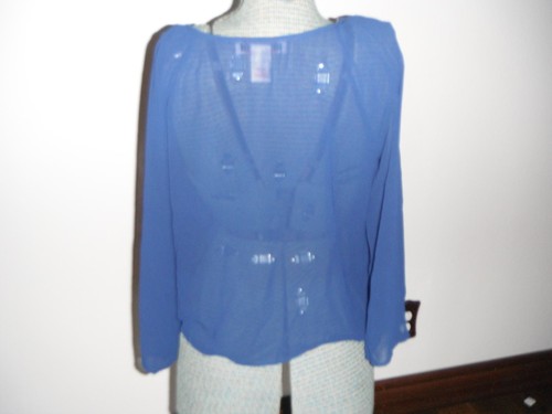 Womens FLYING TOMATO Sz M Navy Sheer Peasant Style Blouse NIP - Picture 3 of 3