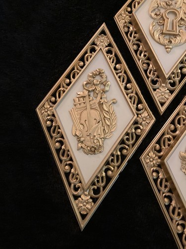 Vintage Set of 4 Diamond Shape Gold Wall Decor Plaques - Dart Ind. #4271 - Picture 3 of 8
