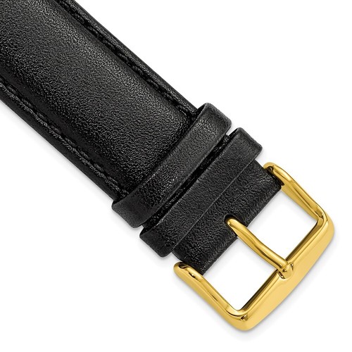 22mm 8.5" Long Black Leather Chrono Gold-tone Buckle Watch Band - Bild 1 von 4