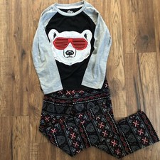 Sleep On It Boys Pajama Set 2-Pc Plaid Fleece Pants Long Sleeve Bear Size S 6/7