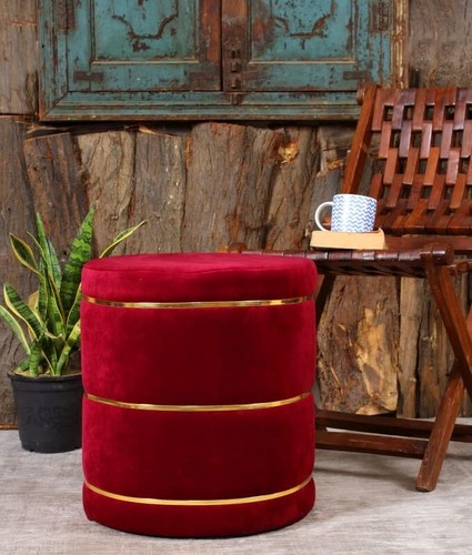 Wooden Velvet Pouffes Ottoman Sitting Stool for Living Room Footrest ‎Home Decor - Picture 1 of 8