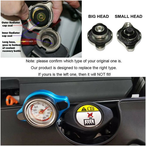 1.3 Bar New Small Head Thermostat Radiator Cap Cover w/Water Temperature Gauge - Picture 7 of 8