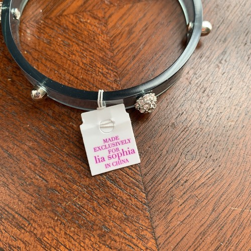 NWT Lia Sophia Glazed Gray Bangle Rhinestones Studded Licorice Bracelet 7.25” - Picture 3 of 4