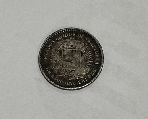 Venezuela 1876 A 10 Centavo .835 Silver Coin Rare Very Fine or Better Condition - Picture 10 of 12
