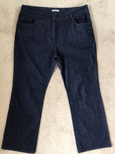 MARKS & SPENCER INDIGO SLIM BOOT DENIM JEANS HOSE GRÖSSE 18S EXCON EDELSTEINDETAIL