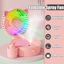 USB Desk Fan Mini Folding Spray Misting Cooler Portable Fan With Colorful Light