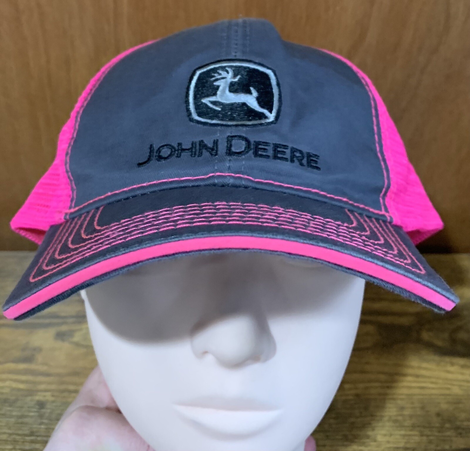 WOMEN'S John Deere Hat Trucker Snapback Cap Grey Pink… Gem