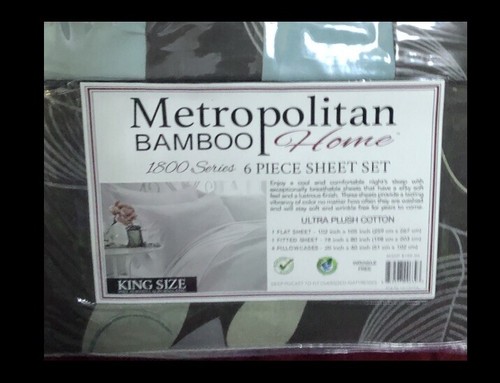 JUEGO DE HOJAS METROPOLITANAS BAMBOO SERIE 1800 6 piezas TAMAÑO KING, 2 fundas de almohada gratuitas, - Imagen 8 de 9
