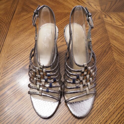MARC FISHER Butter Silber Tierdruck hohe Absätze Keilabsatz Slingback Sandalen Größe 7M - Bild 2 von 4