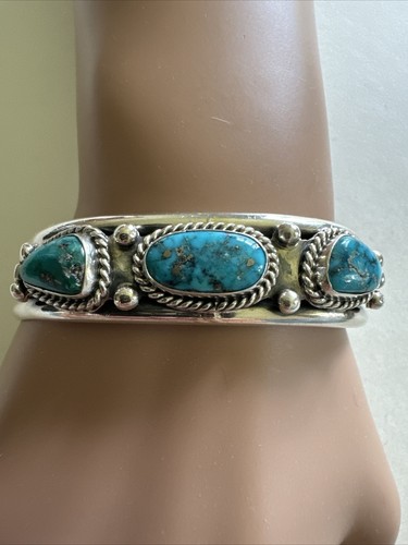 Navajo Sterling Matrix Turquoise Cuff Bracelet 36.6 grams - Picture 1 of 10