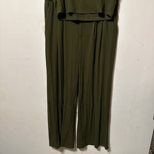 Women’s Ribbed Knit Two Piece Pant Set Cropped Top Pleated Pockets Wide Leg XL - Picture 2 of 12