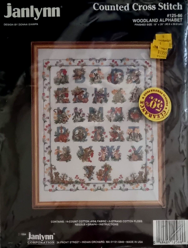 Janlynn WOODLAND ALPHABET Counted Cross Stitch Kit Animals **VINTAGE / RARE** - Picture 7 of 8