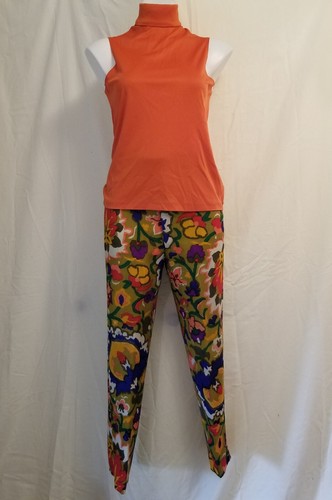 Vintage 60s Orange Lady Manhattan Top Norman Davidson High Waist Floral Pants M - Picture 1 of 17