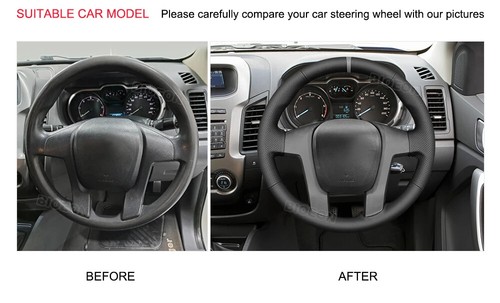 Cubierta de volante de coche de cuero artificial PU negra para Ford Ranger 2012-2016 - Imagen 6 de 25