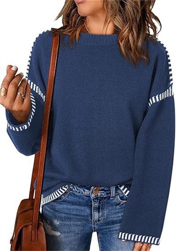 Women Sweaters Crewneck Loose Fit Long Sleeve Knit Pullover Sweater Jumper Tops - Bild 3 von 14