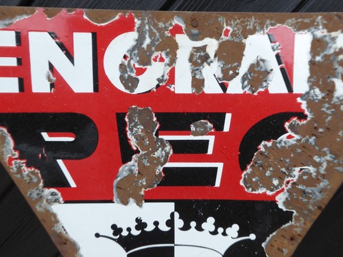 Vintage Enamel Advertising Sign . Triangular French Enamel Sign Engrais - worn - Picture 11 of 24