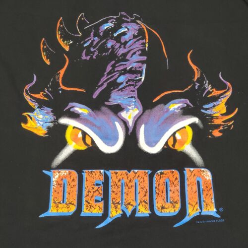 Six Flags Demon Ride Graphic Tshirt Black L/XL Ro… - image 1