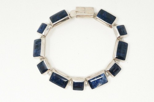 Brazalete Puño de Plata 950 Sodalita Azul Modernista Diseñador México Vintage - Imagen 5 de 9