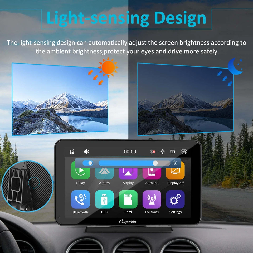 Carpuride Wireless Apple Carplay 7” Portatile Android Auto Car Stereo Voice Ctrl - Immagine 2 di 4