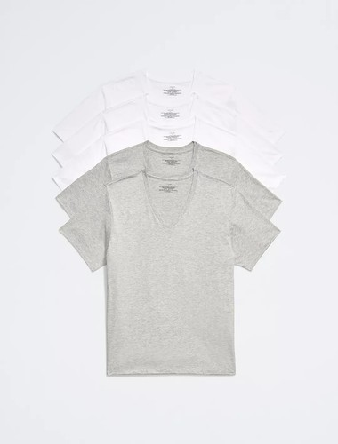 Calvin Klein Men's Cotton Classics 5-Pack V-Neck T-Shirt, White/Grey - Picture 2 of 5