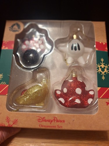 Disney Parks Minnie Mouse Body Parts Glitter Christmas Ornament Set Original Box - Picture 2 of 5