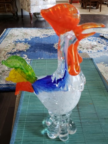 ESTATE SALE VINTAGE 1960'S ART GLASS MURANO 12" CROWING ROOSTER - Picture 2 of 12
