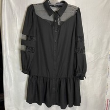 Boohoo Chiffon Oversized Long Sleeve Shirt Dress Black NEW US Size 14 UK Size 18
