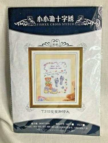 FishXX Cross Stitch Kit Birth Record Little Feet New Sealed  - Picture 1 of 3