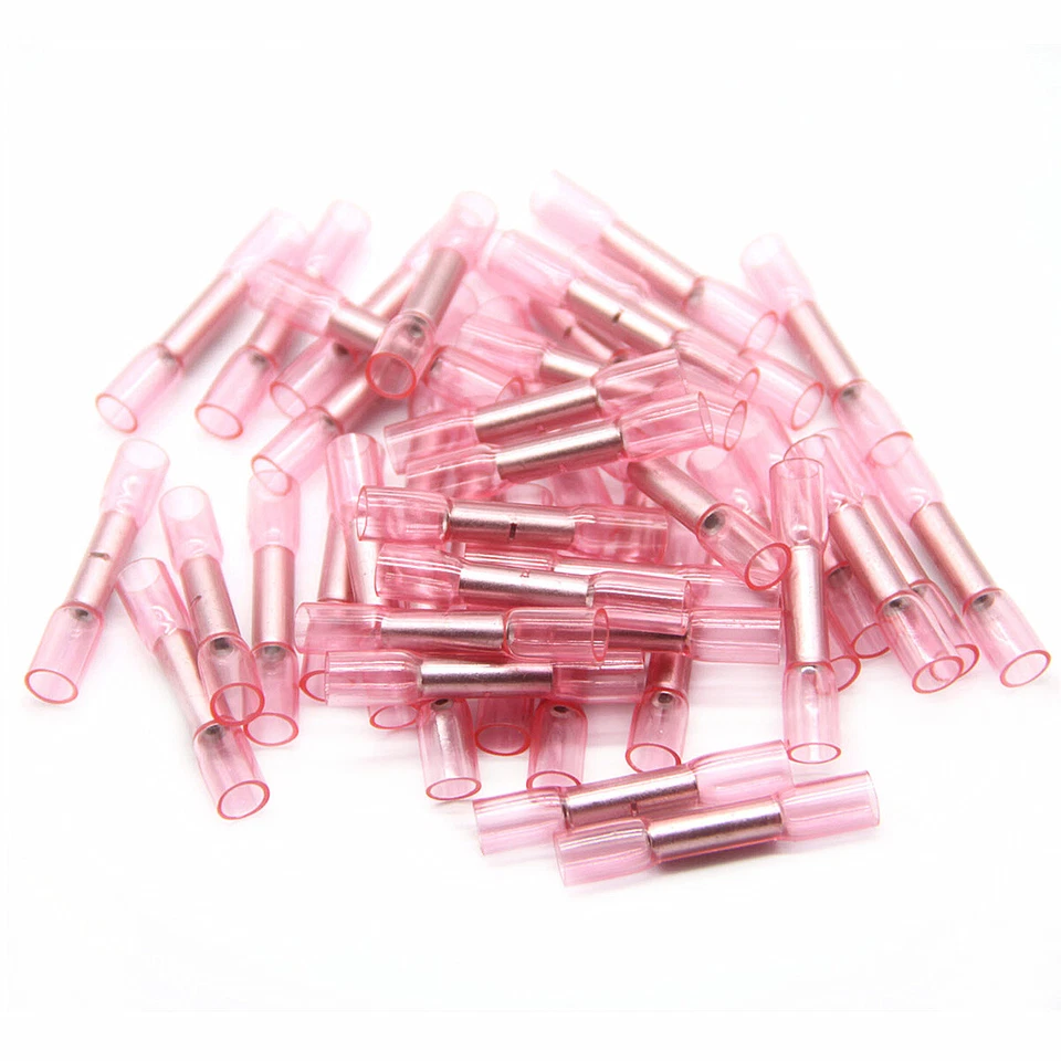 100Pcs Red Heat Shrink Butt Terminal Solder Seal Sleeve Wire Connector AWG 22-18 - Image 2 of 4
