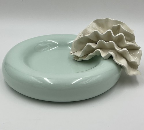 VINTAGE KEITH FORTLEY POTTERY ART SCULPTURE BOWL MCM FREE FORM FLOWER SIGNED - Picture 3 of 8