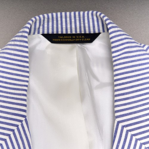 Tom James Blue Seersucker Blazer Mens ~ Sz 44 Cotton Striped Jacket - Picture 8 of 15