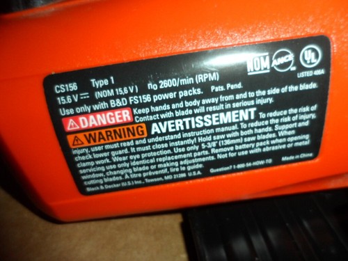 Black & Decker Firestorm 15.6V Cordless Circular Saw Model CS156 Tool Only NEW - Picture 9 of 14