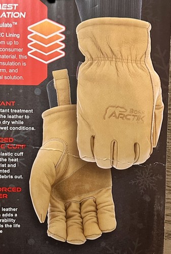 LEATHER Boss Arctik Work XL Gloves Water Resistant 3M Insulation NEW FREE SHIP - Picture 7 of 14