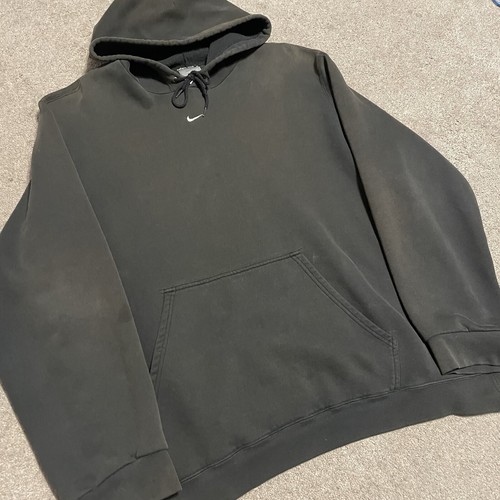 vintage Nike center Swoosh hoodie sweatshirt 90s Y2K brown In Color Faded Black - Picture 2 of 5