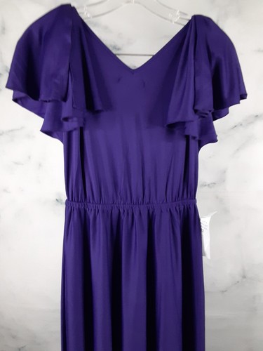KOH KOH Women's Small Maxi Dress Semi-Formal Short Sleeve V-Neck Purple NEW - Picture 5 of 8