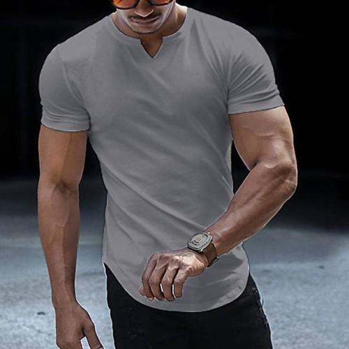 T-shirt uomo collo a V Henry top maniche corte slim fit golf muscolo casual - Foto 4 di 18