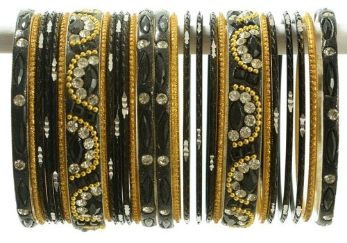 Indian Bangles Set of 26 Ethnic Bracelets Bridal Churi Kangan Black 2-6 - Picture 3 of 5