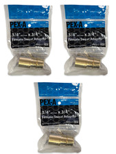 3 pack Apollo PEX-A Barb Adapter Brass 3/4" Pex X 3/4" Female Sweat EPXFS3434
