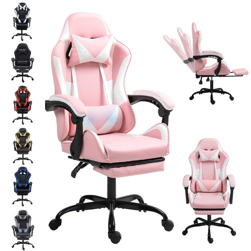 PU Leather Gaming Chair with Footrest Ergonomic Racing Reclining Computer Chair - Picture 12 of 137