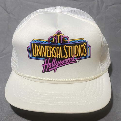 Vintage 80s Universal Studios Hollywood Cap Logo Snap Back Trucker Hat White - Picture 1 of 5