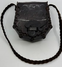 Vintage Tooled Leather Bag Mt Scene Mushroom Tab BOHO Hippie DISTRESSED READ
