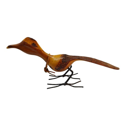 Hand Carved Driftwood Sculpture Bird on Steel Legs Branded JPM'98 James P.Morton - Picture 5 of 11