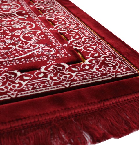 Double Plush Velvet Wide Large Islamic Prayer Rug Janamaz Sajadah Kaba Red - Picture 5 of 5
