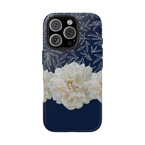 White flowers, Dark Blue Boho Tough Phone Case for Iphone & Samsung Galaxy - Picture 6 of 108